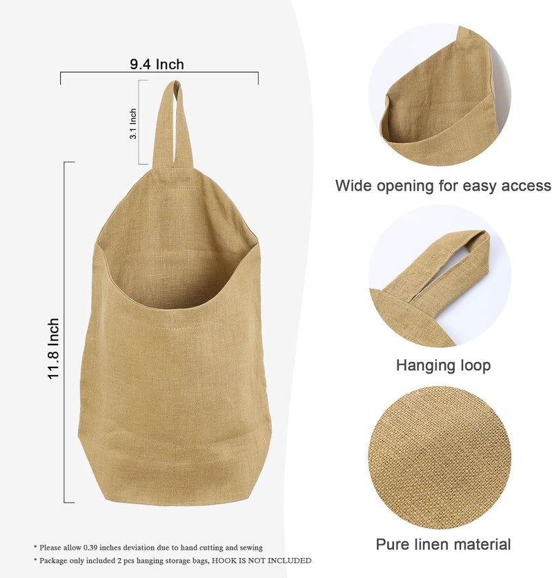 HSOFTIFY 100% Linen Hanging Storage Bags Baskets 2 Pcs, Small Wall Storage Bag for Kitchen, Bedroom, RV Camper Organizer, Sewing Room, Nursery Storage, Kids Room, Dark Yellow - Image 2
